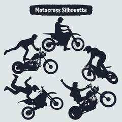 Collection of motocross silhouettes in different positions