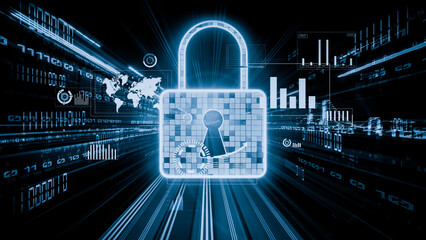 Cyber security and online data protection with tacit secured encryption software . Concept of smart digital transformation and technology disruption that changes global trends in new information era .