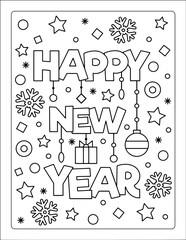Happy New Year coloring sheet, Merry Christmas Coloring Page for Kids. Coloring pages for kids, party activity to have a great time. Christmas Coloring, christmas activities.