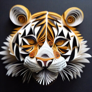 Splendid paper quilling tiger in digital art . Generative AI. 