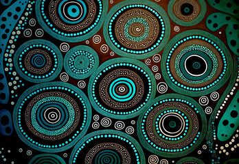 Fototapeta na wymiar Beautiful native circles and dots in the Australian native beloved colors, abstract background, banner, illustration, digital