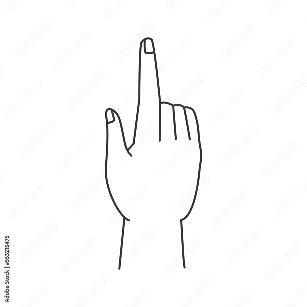 Poster Hand gesture with forefinger index finger pointing up or showing direction. Choose or directing attention, non verbal communication. Vector in flat style, outline icon