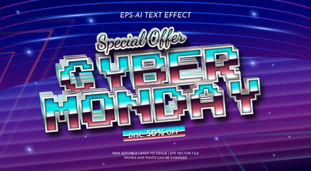 Cyber monday text effect in editable pixel style