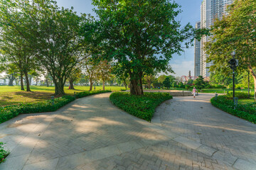 Landmark 81, skyscrapers viewed from below towards sky represents urban development with modern architecture. Combined with Vinhomes Central Park Project