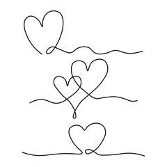 One line hearts vector collection, Love hearts illustration, One line minimalist vector, valentines day illustration, Hearts vector set