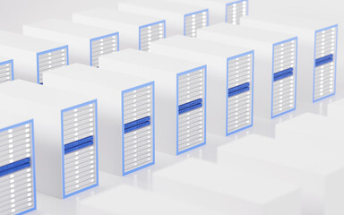 White server room, Big data and Internet communication technology, 3d rendering.