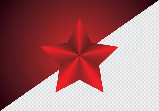 Red star 3d icon with shadow on transparent background. Vector illustration