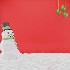 Muñeco de nieve con fondo rojo para publicaciones en redes sociales - obrazy, fototapety, plakaty