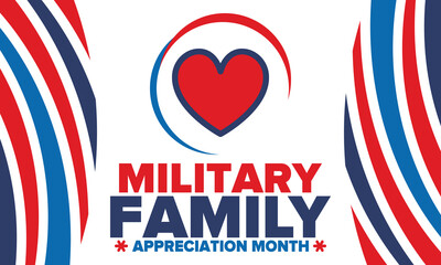 Obraz premium National Military Family Month in United States. Celebrate annual in November. Thank you for military family. Patriotic american elements. Poster, card, banner, background. Vector illustration
