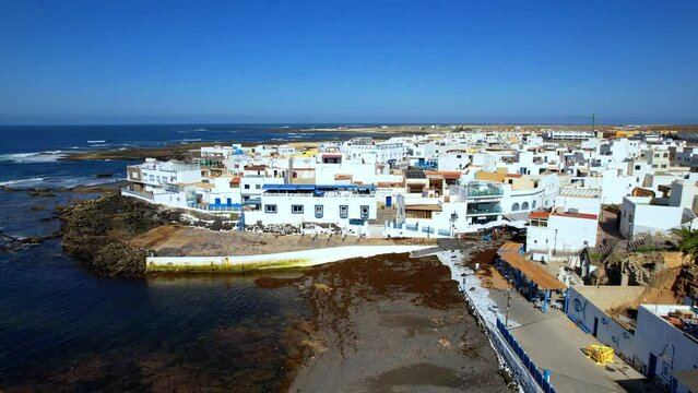 Scenic  traditional villages of Fuerteventura - El Cotillo in northen part of island. aerial drone view. Canary islands of Spain