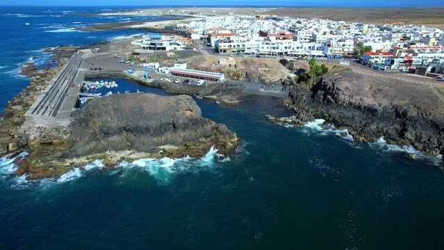 Scenic  traditional villages of Fuerteventura - El Cotillo in northen part of island. aerial drone view. Canary islands of Spain