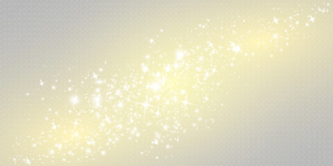 Abstract sparkling shiny texture. Shiny particle effect. Golden glittering trail of space star dust from shiny particles on a transparent background. Glare