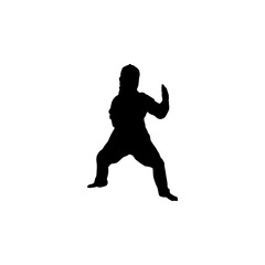 Fototapeta na wymiar Child karate fighter icon. Simple style child karate training course big sale poster background symbol. Child karate fighter brand logo design element. Child karate fighter t-shirt printing. 