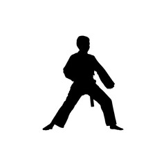 Fototapeta na wymiar Child karate fighter icon. Simple style child karate training course big sale poster background symbol. Child karate fighter brand logo design element. Child karate fighter t-shirt printing. 