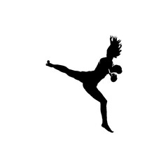 Fototapeta na wymiar Woman kickboxer icon. Simple style woman kickboxing tournament poster background symbol. Woman kickboxer brand logo design element. Woman kickboxer t-shirt printing. vector for sticker.