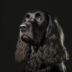 Beautiful black cocker spaniel on black background, digital art