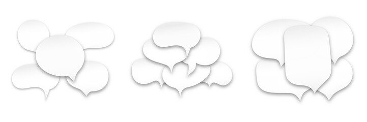 Set of speak bubble text, chatting box, message box outline cartoon. Balloon doodle style of thinking sign symbol. Vector illustration on white background.