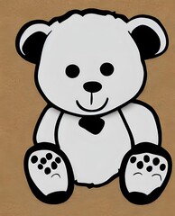 Cute sitting white toy bear cartoon, illustration Generative AI
