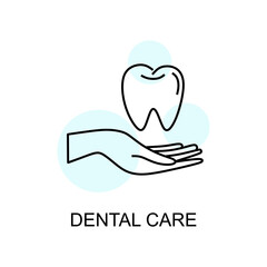 Dental care linear icon with tooth and hand. Dental care icon in linear style isolated.  symbol. vector eps10
