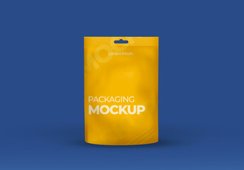 Foil packaging mockup against blue background