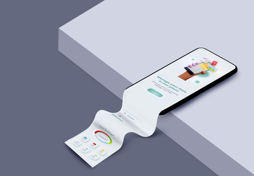 Mobile with 3d hand on screen on grey background for business promotion, advertisement and presentation