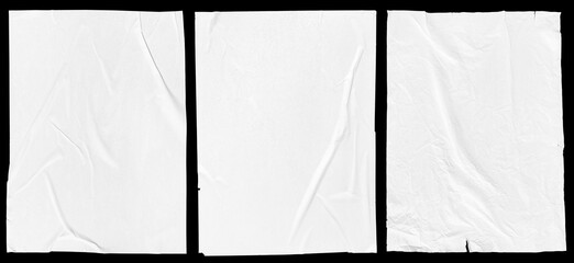 Wrinkled White paper template isolated on black background