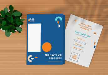 Top view of Bi-fold or half-fold brochure template for mock up and presentation design. 3D Render for corporate presentation. 