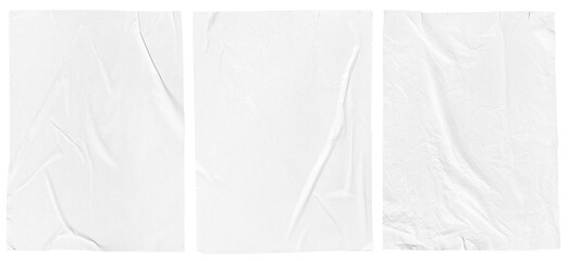 Wrinkled White paper poster template isolated on white background