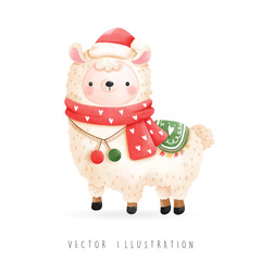 Christmas llama, Christmas vector illustration
