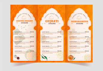 Indian states food restaurant menu template with food elements.