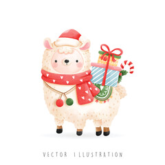 Christmas llama, Christmas vector illustration