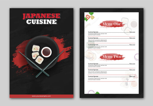 Japanese food restaurant menu template with food elements.