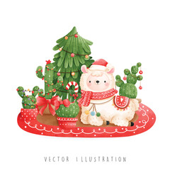 Christmas llama, Christmas vector illustration