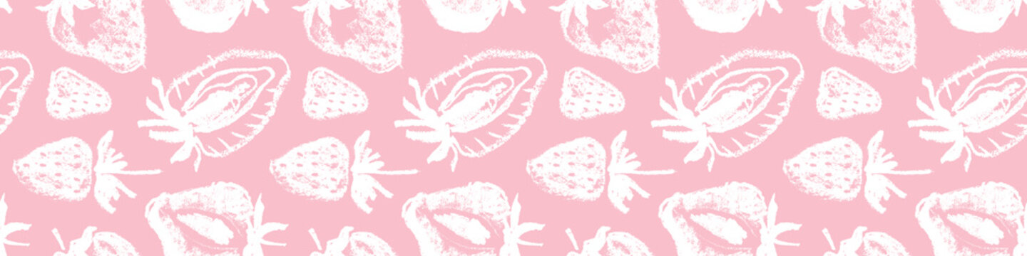 Pink strawberry pattern seamless, strawberries illustration for fabric ornament, textile design. Hand drawn vector red berry. Juice or jam label design. Red berries background. Strawberry backdrop.