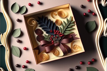 Christmas gift box from top view Generative AI