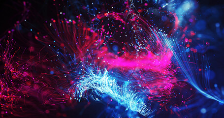 Obraz na płótnie Canvas Burst Of Abstract Optical Fibers. Colorful Electrical Signals Flowing Inside Of Complex Network. Technology Related 3D Illustration Render.
