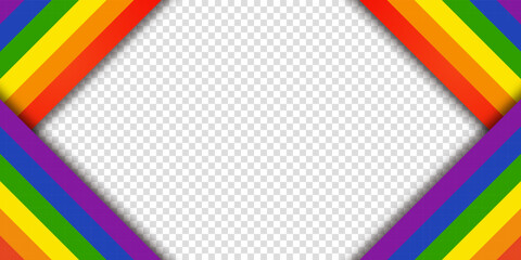 Abstract geometric red, orange, yellow, green, blue and purple ribbon lgbtq color isolated background. Lgbt Pride History Month color background with copy space for text. Transparent vector