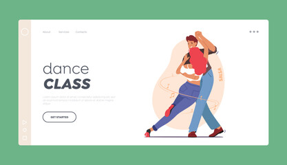 Dance Class, Performance or Hobby Landing Page Template. Young Couple Dancing Salsa. People Active Lifestyle