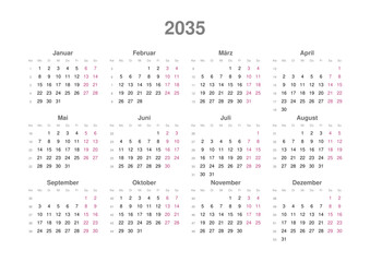 Kalender 2035, deutsch, Querformat