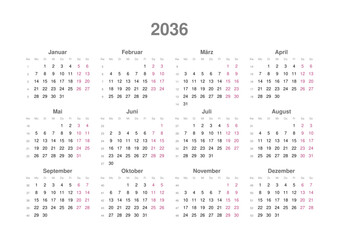 Kalender 2036, deutsch, Querformat