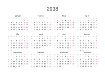 Kalender 2038, deutsch, Querformat