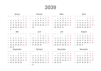 Kalender 2039, deutsch, Querformat