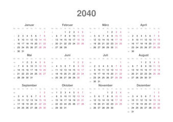 Kalender 2040, deutsch, Querformat