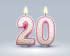 Happy Birthday years. 20 anniversary of the birthday, Candle in the form of numbers. Vector