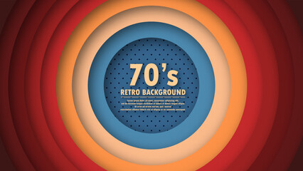 Abstract 1970's perforation background with retro colors and circles element. Funky design in futuristic retro style. Vector illustration.