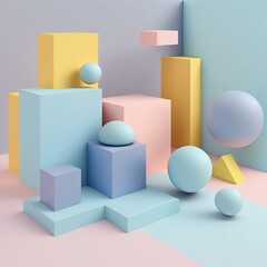 Abstract geometric shapes formation, light colors Generative AI