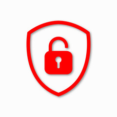 Icon or symbol of a shield with a opened padlock. Sign unlock on a white background. Vector illustration.
