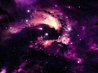 Bright cosmos background. Colorful galactic nebulae. The birth of stars inside cosmic clouds. Phenomena of the Universe.