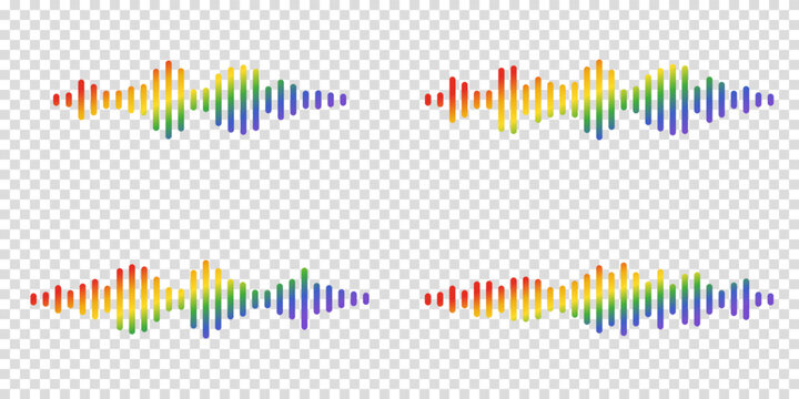 Audio waves Set. Multicolored rainbow icon sound song. EQ. Podcast wave. Symbols on isolated background. Voice message. Vector illustration.