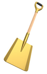 Garden shovel with wooden handle on white background, summer camping concept